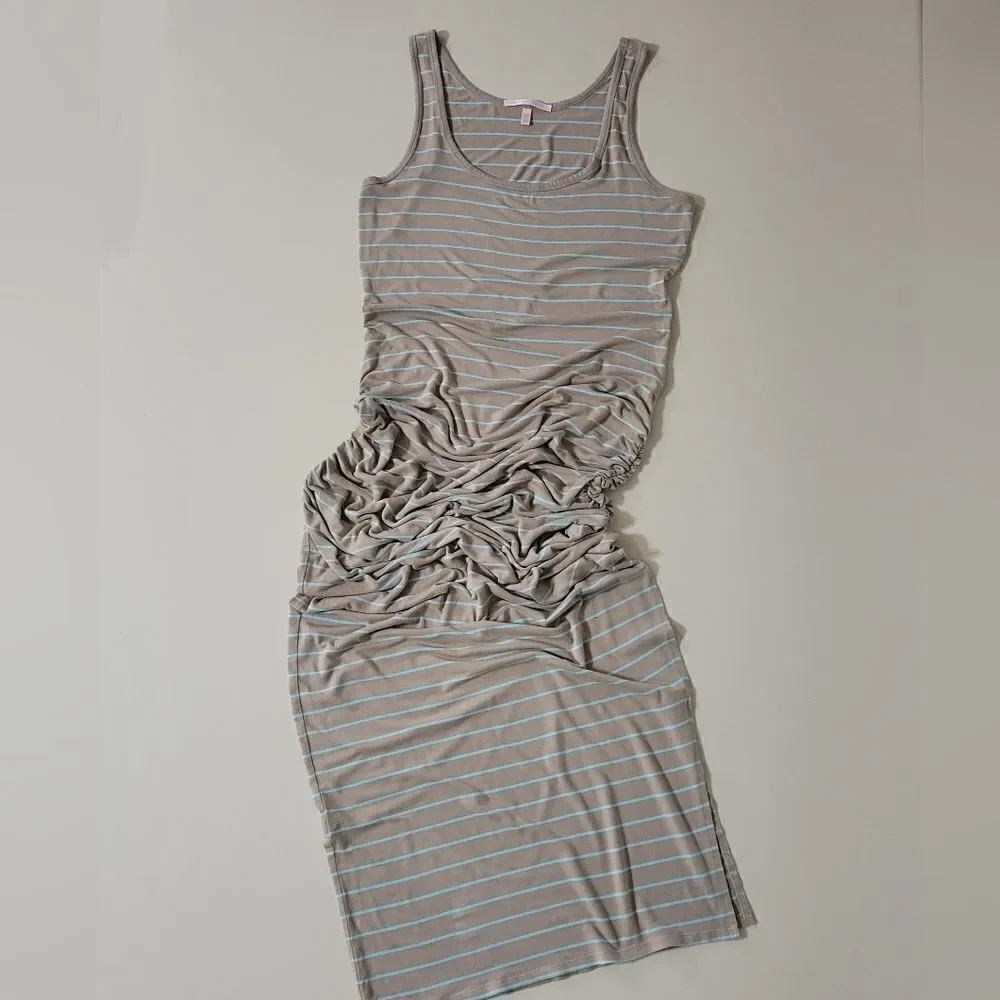 Victoria's Secret Ruched Side Tan & Teal Stripe Maxi Tank Dress - Picture 3 of 15